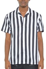 MENS SHORT SLEEVE STRIPED BUTTON DOWN PRINT SHIRT (Color: MULTI, size: S)
