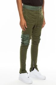 Heathered Cotton Blend Joggers (Color: Olive, size: S)
