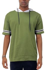 SHORT SLEEVE HOODED SHIRT (Color: Olive, size: 2XL)